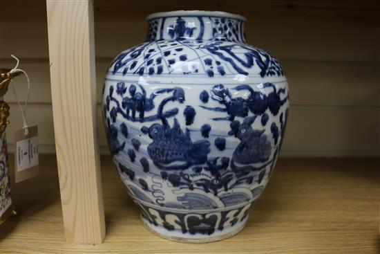 A Chinese blue and white ovoid jar 26cm.